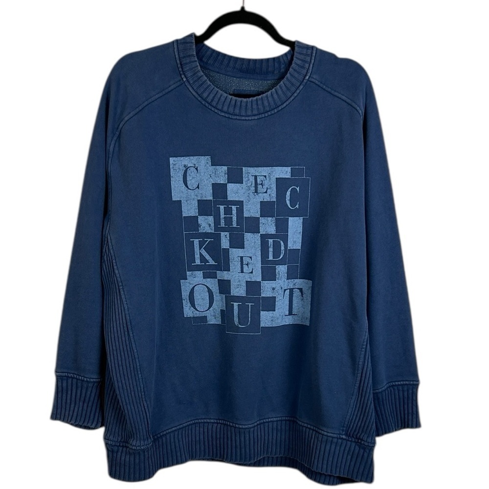 Aerie Casual Lounge Checked Out Cotton Blend Oversized Sweatshirt Medium Blue
